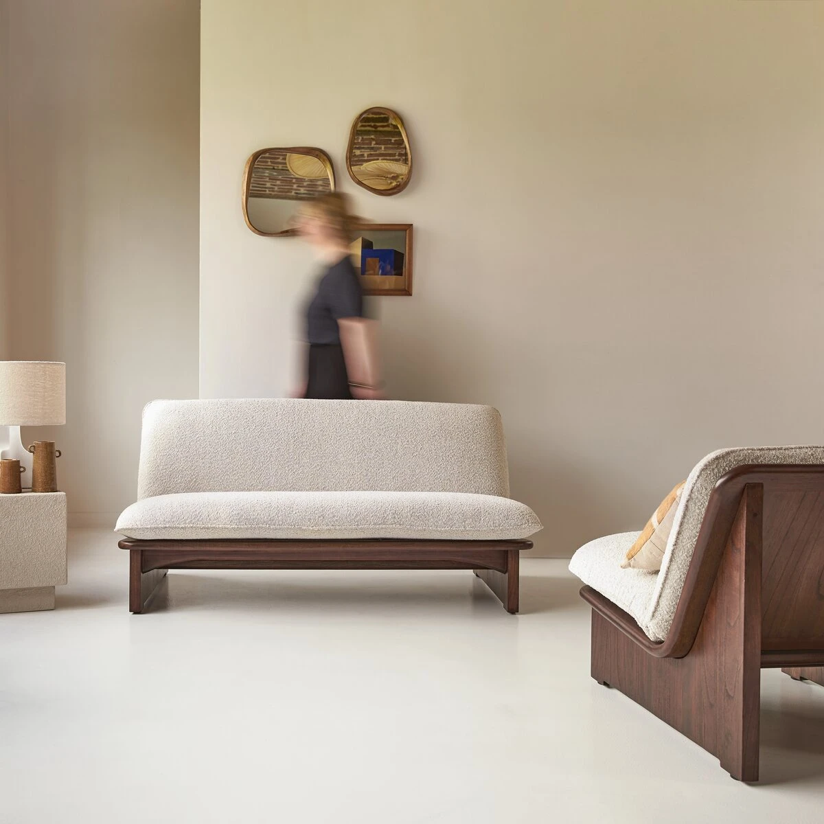 Folk - Banquette En Mindi Massif Et Tissu écru 2 Places 1 Folk - Banquette En Mindi Massif Et Tissu écru 2 Places