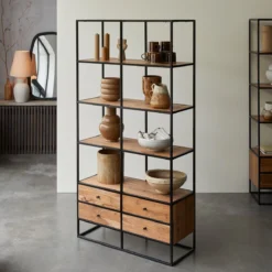 Agra - Bibliothèque En Acacia Massif Et Métal -Homezia Soldes Boutique 1200 1200 bibliotheque en acacia massif et metal agra 3