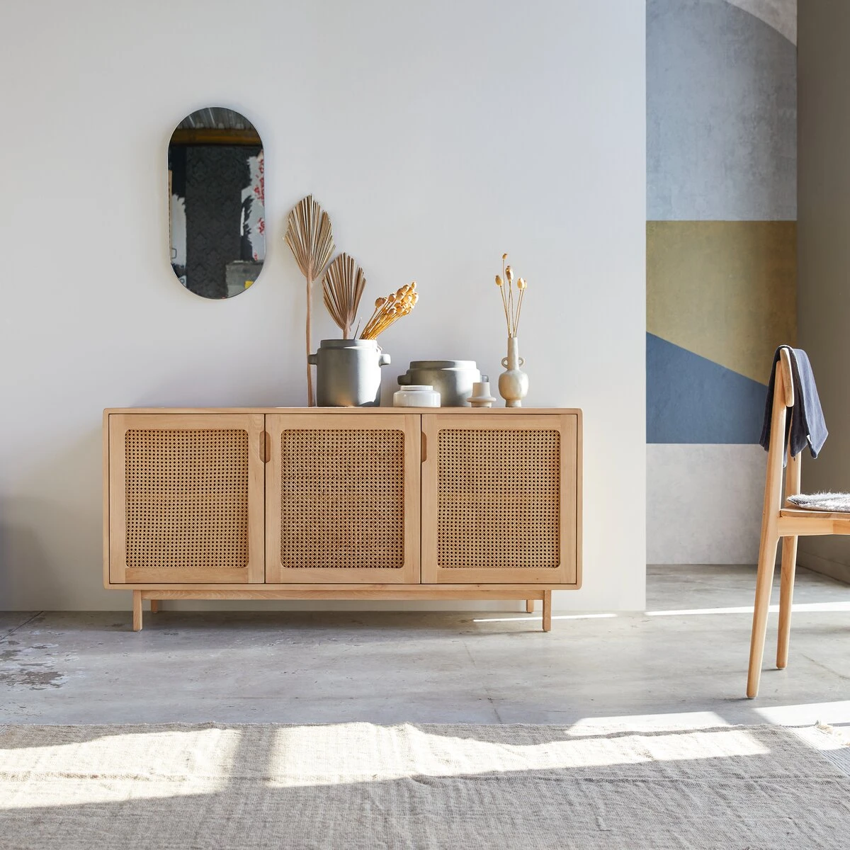 Luis - Buffet En Orme Massif Et Cannage 160 Cm 1 Luis - Buffet En Orme Massif Et Cannage 160 Cm