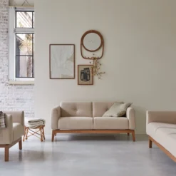 Bjorn - Canapé En Chêne Massif Et Tissu écru 2 Places