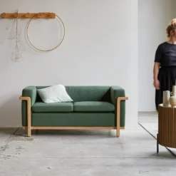 Cobbelwood - Canapé En Chêne Massif Et Tissu Dark Green, 2 Places