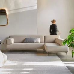 Finn - Canapé D'angle Droit En Tissu écru 270 X 180 Cm, 4 Places