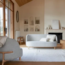 Hoya - Canapé En Chêne Massif Et Et Tissu Gris 2 Places