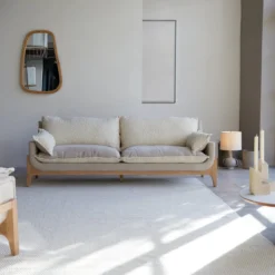Woodnest - Canapé En Chêne Massif Et Tissu Linen 3 Places