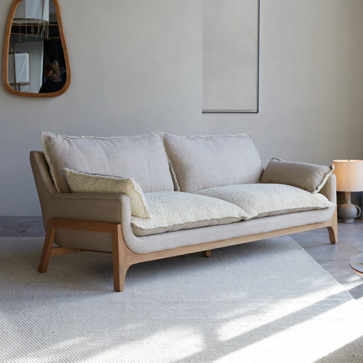 Woodnest - Canapé En Chêne Massif Et Tissu Linen 3 Places 4 Woodnest - Canapé En Chêne Massif Et Tissu Linen 3 Places – Image 4