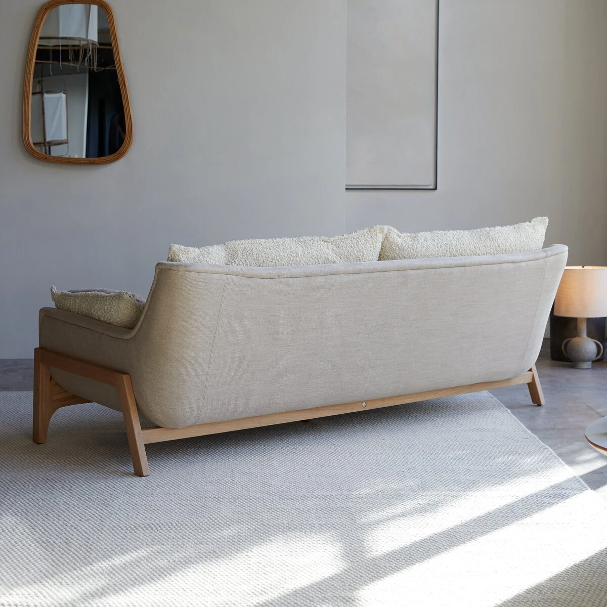 Woodnest - Canapé En Chêne Massif Et Tissu Linen 3 Places 5 Woodnest - Canapé En Chêne Massif Et Tissu Linen 3 Places – Image 5