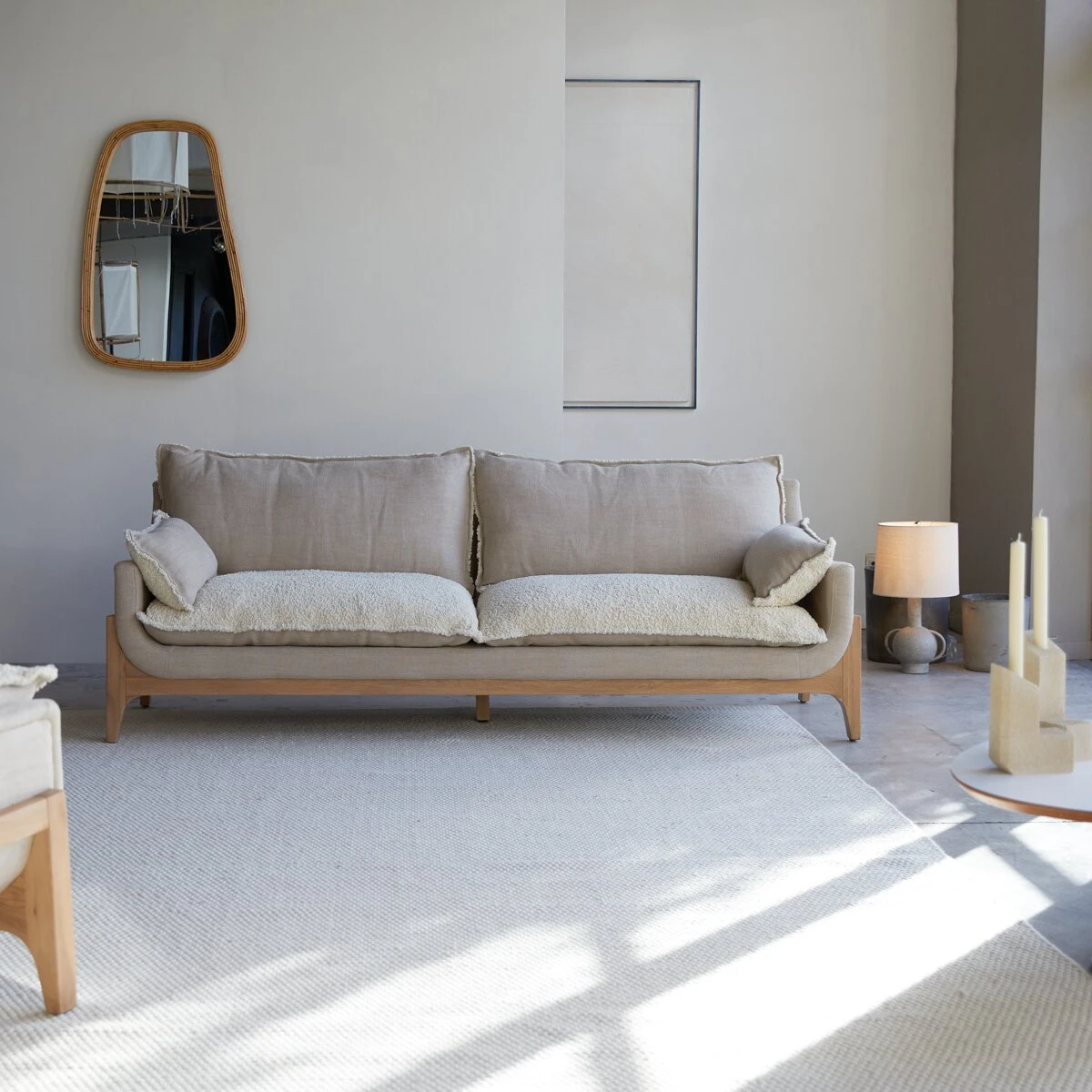 Woodnest - Canapé En Chêne Massif Et Tissu Linen 3 Places 7 Woodnest - Canapé En Chêne Massif Et Tissu Linen 3 Places – Image 7