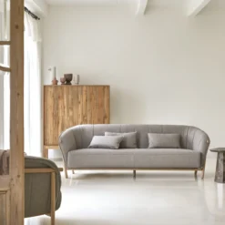 Yas - Canapé En Chêne Massif Et Tissu Gris 3 Places