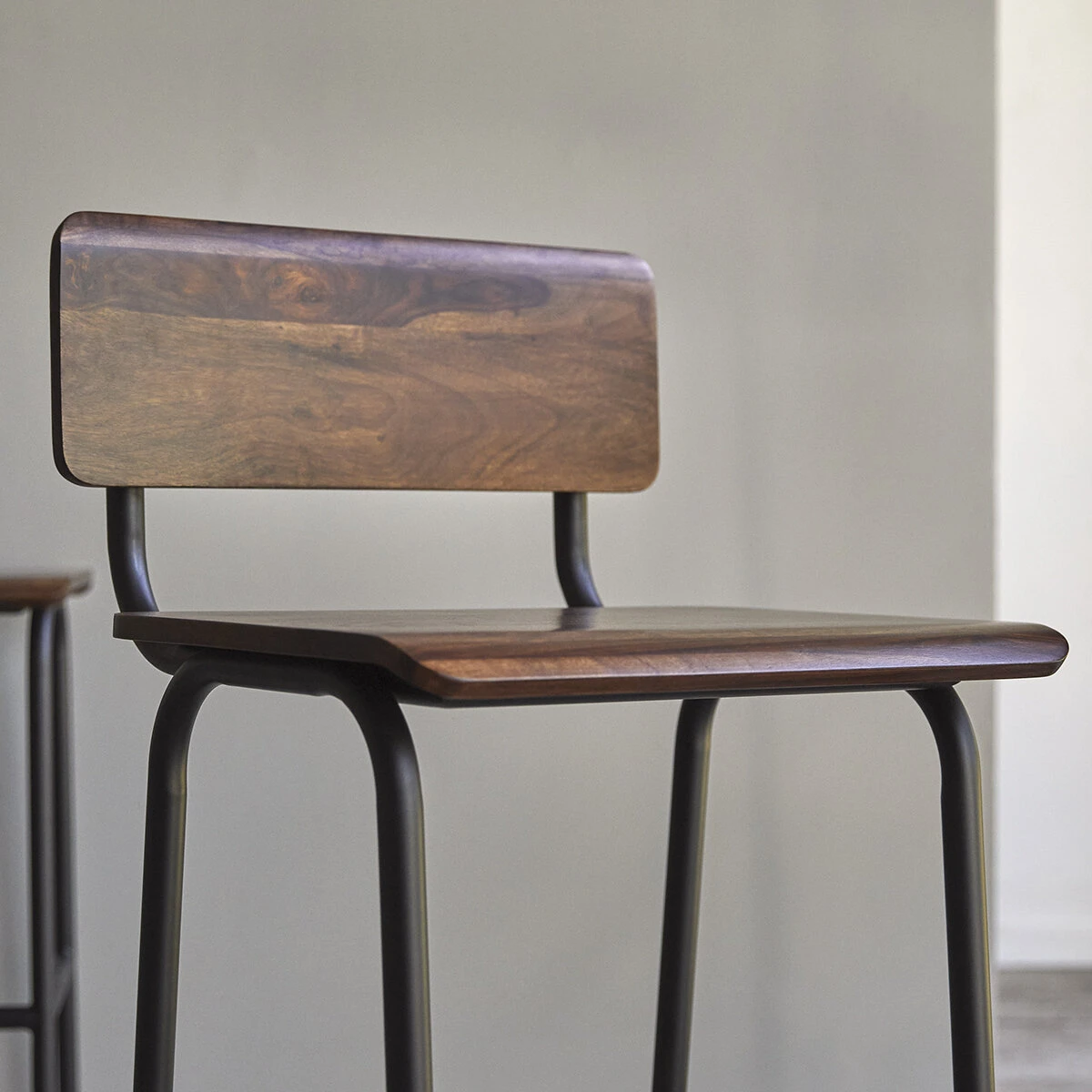 Talia - Chaise De Bar En Palissandre Massif Et Métal 2 Talia - Chaise De Bar En Palissandre Massif Et Métal – Image 2