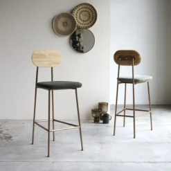 Yutapi - Chaise De Bar Kaki Tweed En Chêne Massif