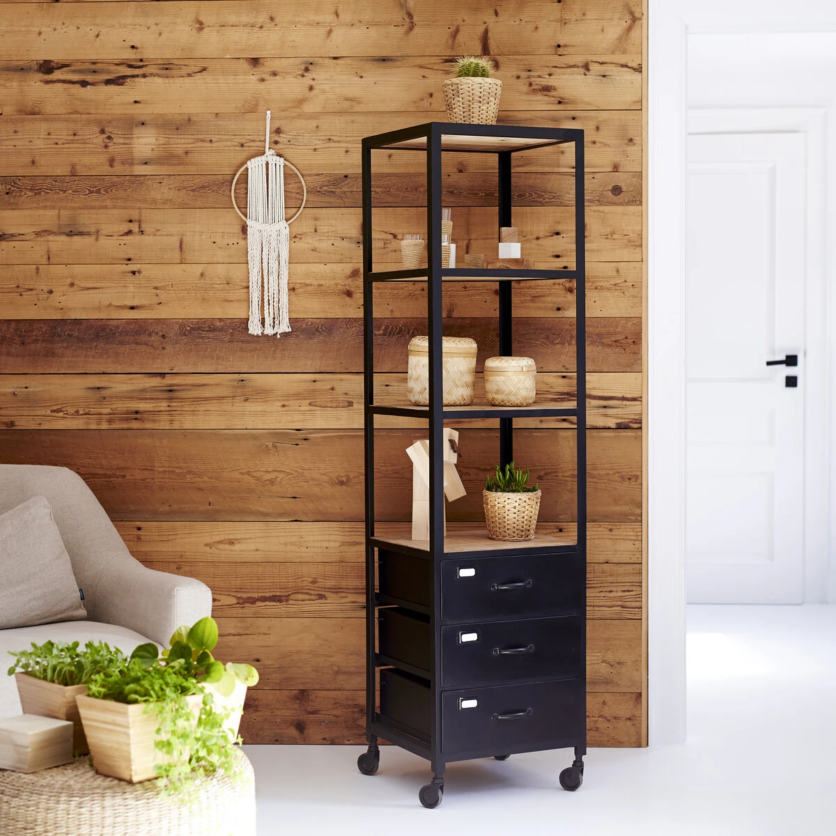 Industriel - Colonne En Manguier Et Métal 4 Industriel - Colonne En Manguier Et Métal – Image 4