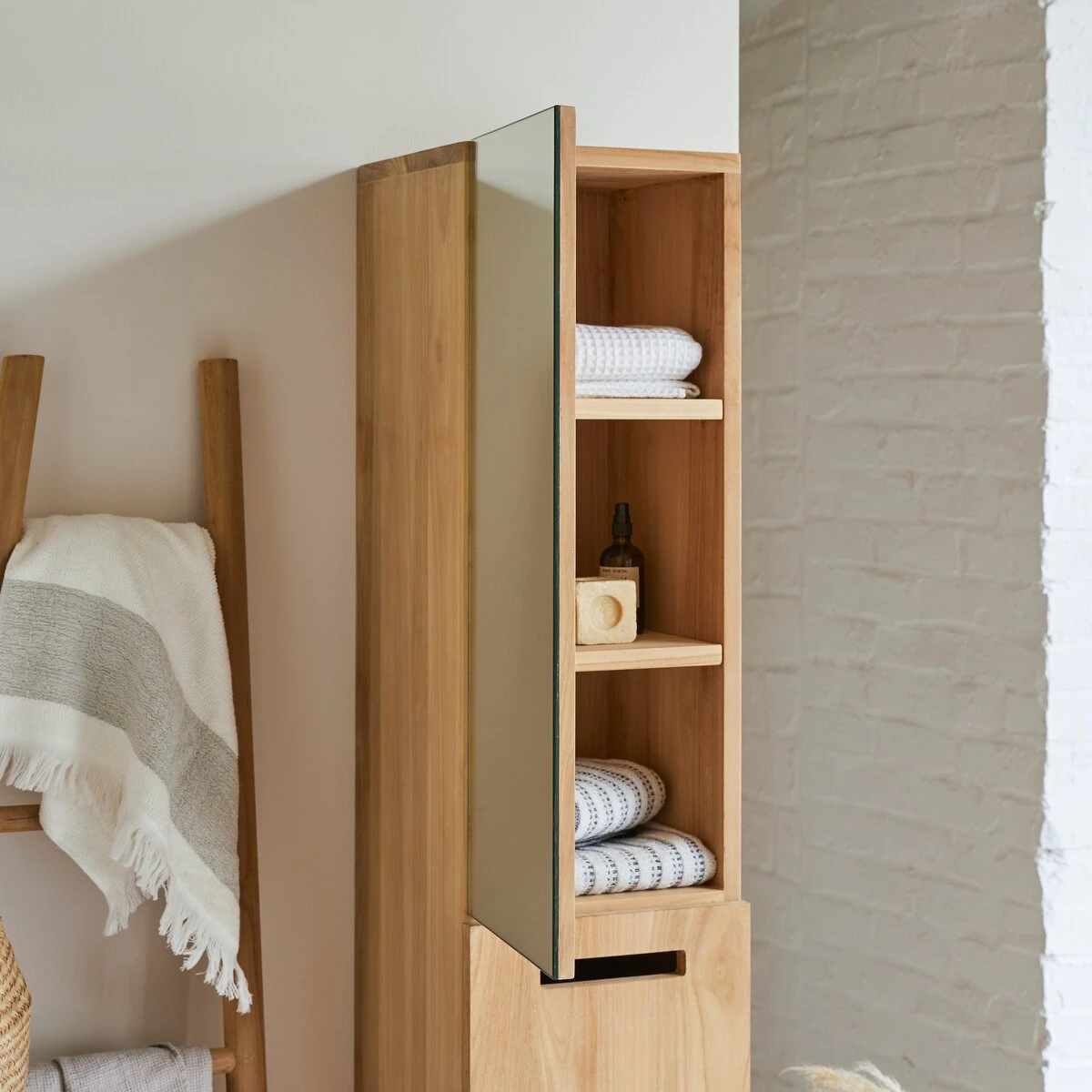 Line - Colonne Miroir En Teck Massif 2 Line - Colonne Miroir En Teck Massif – Image 2