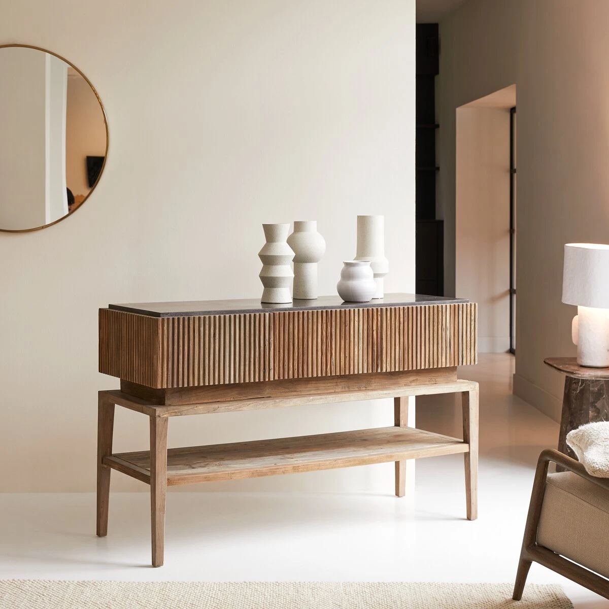 Nahta - Console En Orme Recyclé Et Pierre Bleue 4 Nahta - Console En Orme Recyclé Et Pierre Bleue – Image 4