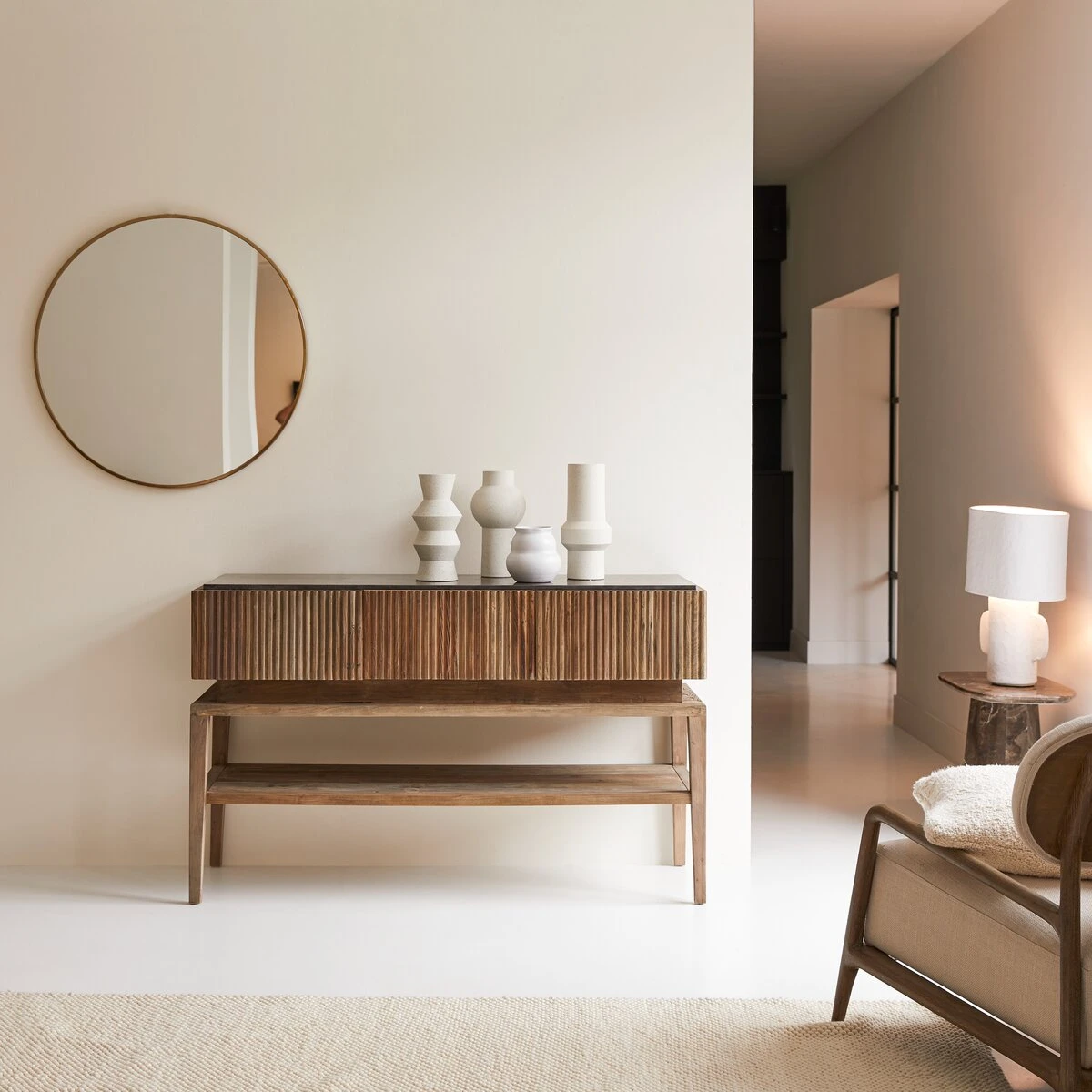 Nahta - Console En Orme Recyclé Et Pierre Bleue 1 Nahta - Console En Orme Recyclé Et Pierre Bleue