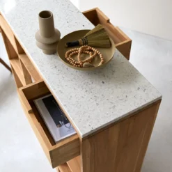 Miho - Console En Teck Massif Et Terrazzo Premium White -Homezia Soldes Boutique 1200 1200 console en teck et terrazzo premium white miho 2