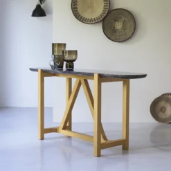 Stoneleaf - Console Stoneleaf En Chêne Massif Et Marbre -Homezia Soldes Boutique 1200 1200 console stoneleaf en chene massif et marbre 4