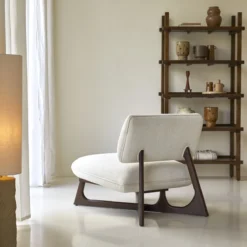 Brune - Fauteuil Bas En Mindi Massif Et Tissu écru -Homezia Soldes Boutique 1200 1200 fauteuil 1 place en tissu et mindi assise de salon bois tikamoon 8