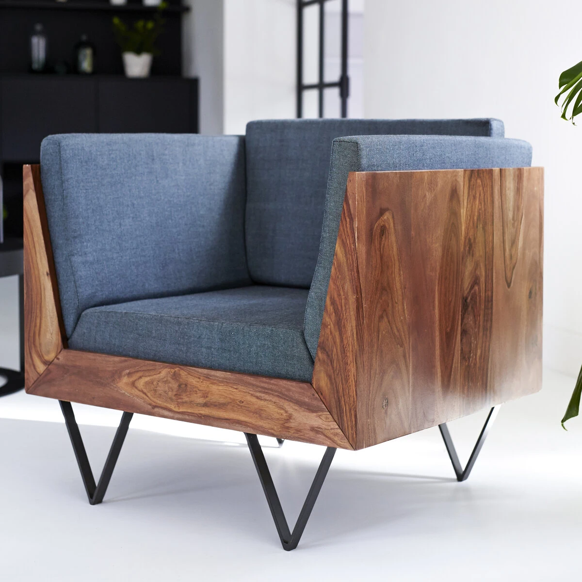 Metric - Fauteuil En Palissandre Massif Et Tissu 2 Metric - Fauteuil En Palissandre Massif Et Tissu – Image 2