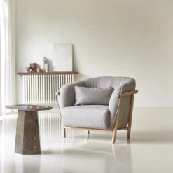 Yas - Fauteuil En Chêne Massif Et Tissu Gris