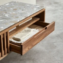 Isaure - Meuble TV En Noyer Massif Et Terrazzo Premium 140 Cm -Homezia Soldes Boutique 1200 1200 isaure meuble tv en noyer massif et terrazzo premium 140 cm 2