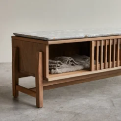 Isaure - Meuble TV En Noyer Massif Et Terrazzo Premium 140 Cm -Homezia Soldes Boutique 1200 1200 isaure meuble tv en noyer massif et terrazzo premium 140 cm 4