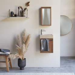 Stelle - Meuble Lave Main En Noyer Massif Et Marbre Cream