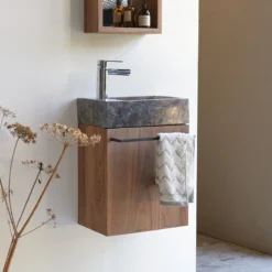 Stelle - Meuble Lave Main En Noyer Massif Et Marbre Grey -Homezia Soldes Boutique 1200 1200 meuble lave main en noyer massif et marbre stelle grey 3