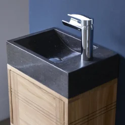 Basic - Meuble Lave Main En Teck Massif Et Marbre Black -Homezia Soldes Boutique 1200 1200 meuble lave main en teck massif et marbre basic black 3