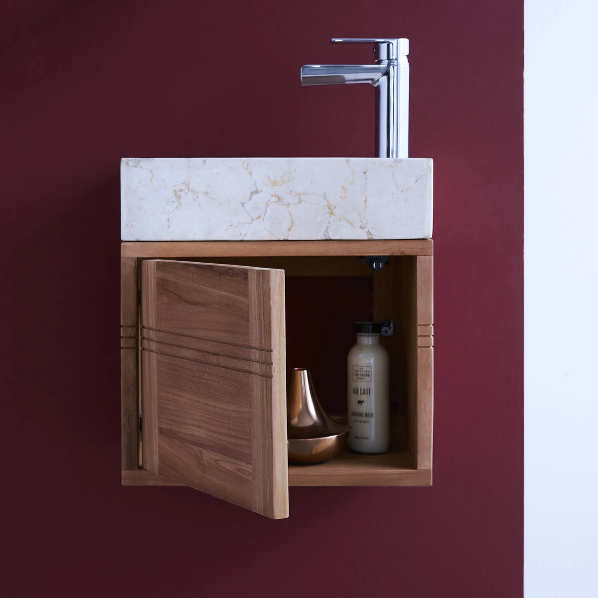 Basic - Meuble Lave Main En Teck Massif Et Marbre Cream 2 Basic - Meuble Lave Main En Teck Massif Et Marbre Cream – Image 2