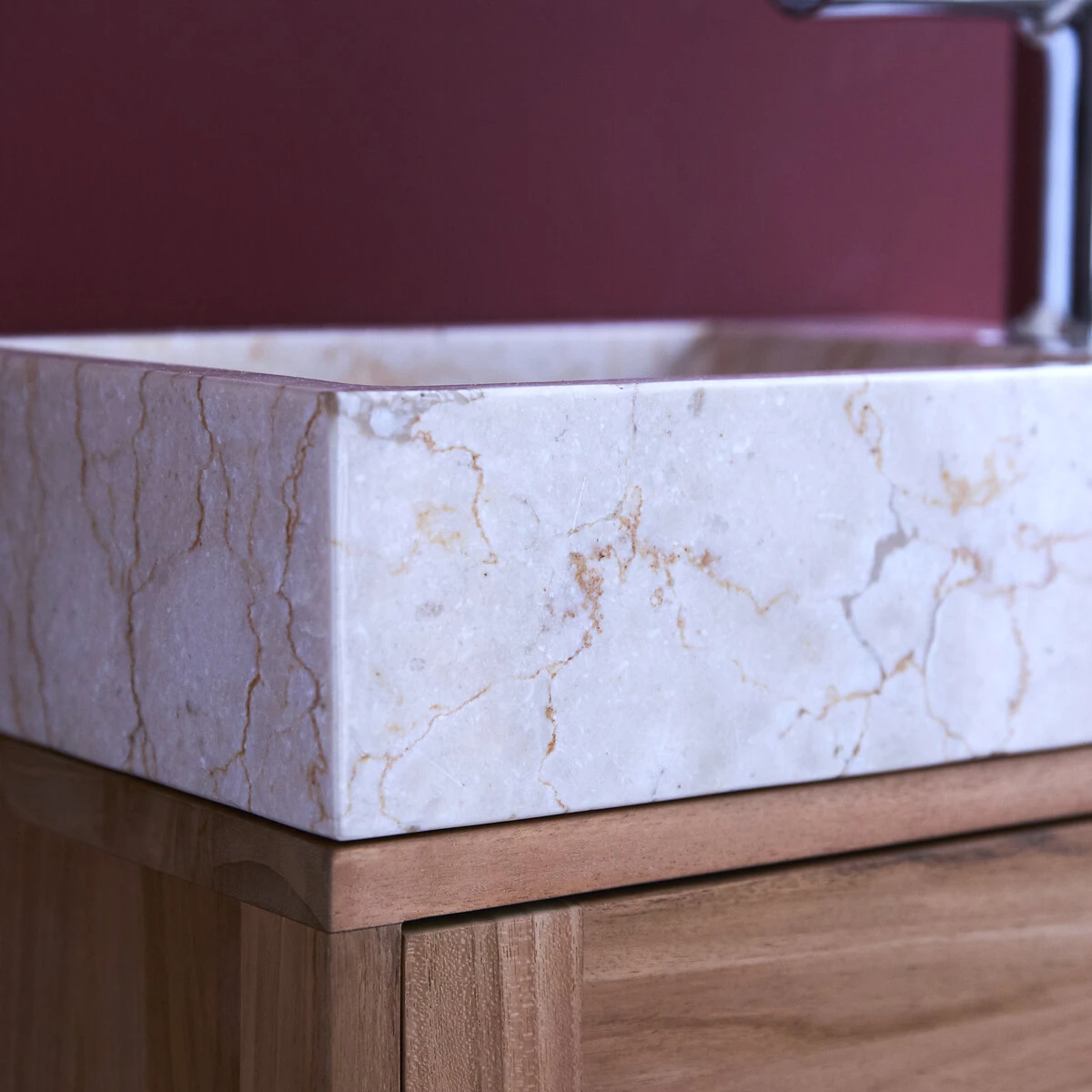 Basic - Meuble Lave Main En Teck Massif Et Marbre Cream 3 Basic - Meuble Lave Main En Teck Massif Et Marbre Cream – Image 3