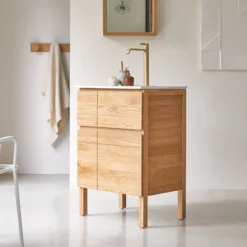 Easy - Meuble Salle De Bain En Chêne Massif Et Céramique 60 Cm -Homezia Soldes Boutique 1200 1200 meuble salle de bain en chene massif et ceramique easy 60 cm 3