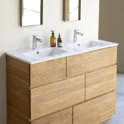 Karl - Meuble Salle De Bain En Chêne Massif Et Céramique 120 Cm -Homezia Soldes Boutique 1200 1200 meuble salle de bain en chene massif et ceramique karl 120 cm 8