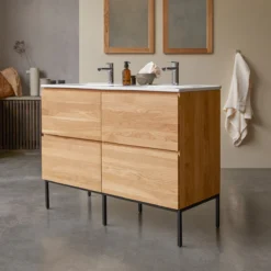 Nova - Meuble Salle De Bain En Chêne Massif Et Céramique 120 Cm -Homezia Soldes Boutique 1200 1200 meuble salle de bain en chene massif et ceramique nova 120 cm 3