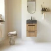 Line - Meuble Salle De Bain En Chêne Massif Et Marbre 40 Cm