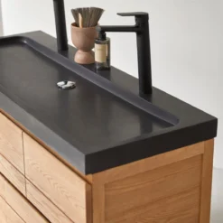 Easy - Meuble Salle De Bain En Chêne Massif Et Pierre De Lave 120 Cm -Homezia Soldes Boutique 1200 1200 meuble salle de bain en chene massif et pierre de lave easy 120 cm 4