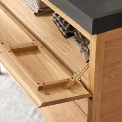 Easy - Meuble Salle De Bain En Chêne Massif Et Pierre De Lave 120 Cm -Homezia Soldes Boutique 1200 1200 meuble salle de bain en chene massif et pierre de lave easy 120 cm 5