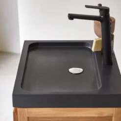 Easy - Meuble Salle De Bain En Chêne Massif Et Pierre De Lave 60 Cm -Homezia Soldes Boutique 1200 1200 meuble salle de bain en chene massif et pierre de lave easy 60 cm 4