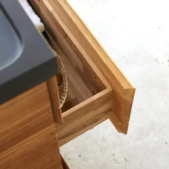 Karl - Meuble Salle De Bain En Chêne Massif Et Pierre De Lave 120 Cm -Homezia Soldes Boutique 1200 1200 meuble salle de bain en chene massif et pierre de lave karl 120 cm 2