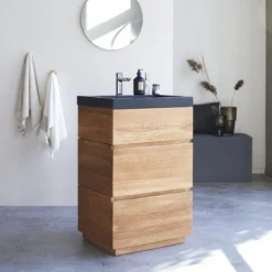 Karl - Meuble Salle De Bain En Chêne Massif Et Pierre De Lave 60 Cm -Homezia Soldes Boutique 1200 1200 meuble salle de bain en chene massif et pierre de lave karl 60 cm 3
