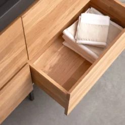 Nova - Meuble Salle De Bain En Chêne Massif Et Pierre De Lave 120 Cm -Homezia Soldes Boutique 1200 1200 meuble salle de bain en chene massif et pierre de lave nova 120 cm 4