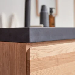 Nova - Meuble Salle De Bain En Chêne Massif Et Pierre De Lave 80 Cm -Homezia Soldes Boutique 1200 1200 meuble salle de bain en chene massif et pierre de lave nova 80 cm 4