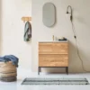 Nova - Meuble Salle De Bain En Chêne Massif Et Terrazzo Premium Moon 80 Cm