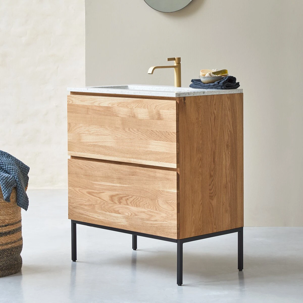 Nova - Meuble Salle De Bain En Chêne Massif Et Terrazzo Premium Moon 80 Cm 3 Nova - Meuble Salle De Bain En Chêne Massif Et Terrazzo Premium Moon 80 Cm – Image 3