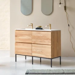 Nova - Meuble Salle De Bain En Chêne Massif Et Terrazzo Premium Moon 120 Cm -Homezia Soldes Boutique 1200 1200 meuble salle de bain en chene massif et terrazzo premium moon nova 120 cm 2