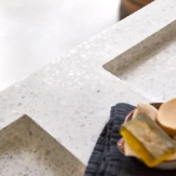 Nova - Meuble Salle De Bain En Chêne Massif Et Terrazzo Premium Moon 120 Cm -Homezia Soldes Boutique 1200 1200 meuble salle de bain en chene massif et terrazzo premium moon nova 120 cm 4