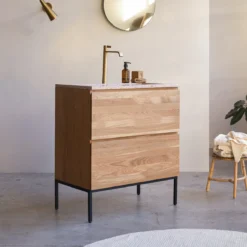 Nova - Meuble Salle De Bain En Chêne Massif Et Terrazzo Premium Pink 80 Cm -Homezia Soldes Boutique 1200 1200 meuble salle de bain en chene massif et terrazzo premium pink 80 nova 2