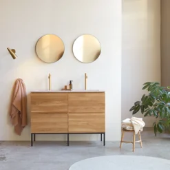 Nova - Meuble Salle De Bain En Chêne Massif Et Terrazzo Premium Pink 120 Cm