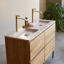 Nova - Meuble Salle De Bain En Chêne Massif Et Terrazzo Premium Pink 120 Cm -Homezia Soldes Boutique 1200 1200 meuble salle de bain en chene massif et terrazzo premium pink nova 120 cm 3