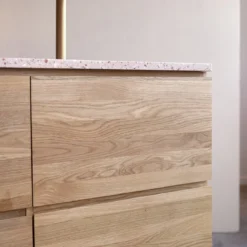 Nova - Meuble Salle De Bain En Chêne Massif Et Terrazzo Premium Pink 120 Cm -Homezia Soldes Boutique 1200 1200 meuble salle de bain en chene massif et terrazzo premium pink nova 120 cm 5