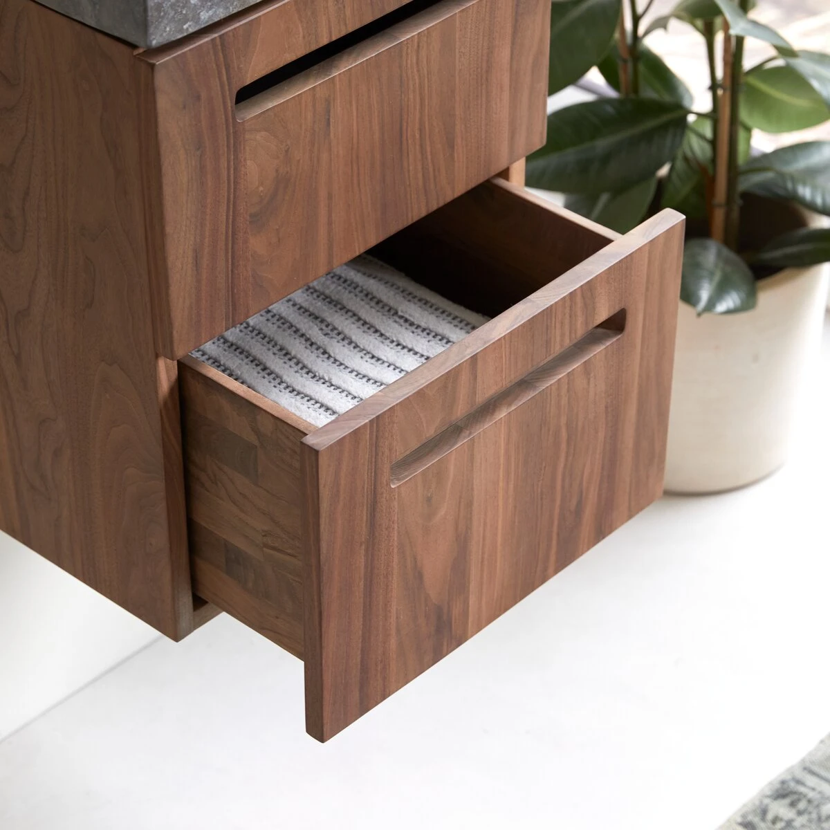 Line - Meuble Salle De Bain En Noyer Massif Et Marbre 40 Cm 2 Line - Meuble Salle De Bain En Noyer Massif Et Marbre 40 Cm – Image 2